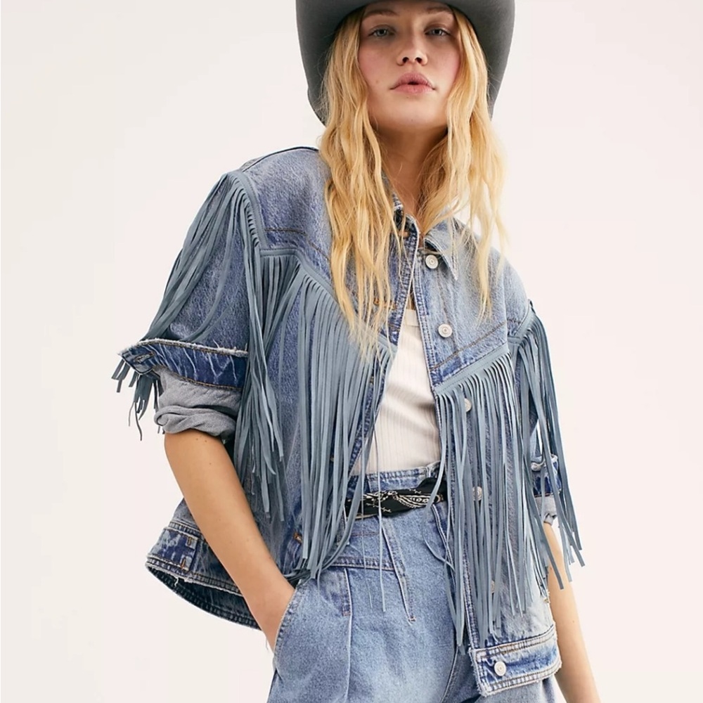 FREE PEOPLE We The Free After Hours Fringe Denim Jacket - Picture 3 of 12